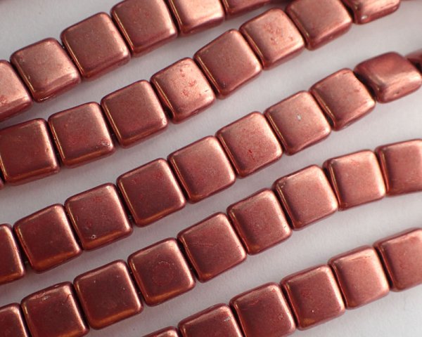 画像2: チェコガラスビーズ/2ホールタイル/メタリックローズ(10個) (2)