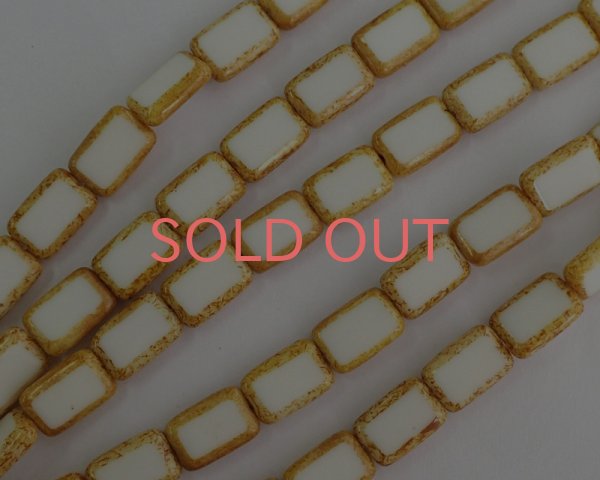 画像1: チェコガラスビーズ/レクタングル/ホワイトピカソ(4個) (1)