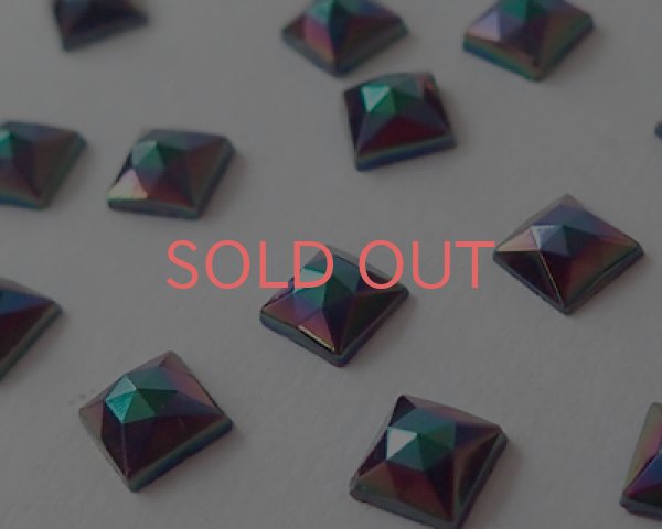 画像2: ヴィンテージ/チェコ/カットスクエア/ブラックオーロラ(1個) (2)