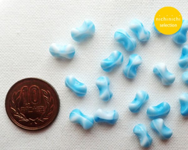 画像2: ns011/ヴィンテージ/ドイツ/リボン/アクアホワイトマーブル(10個) (2)