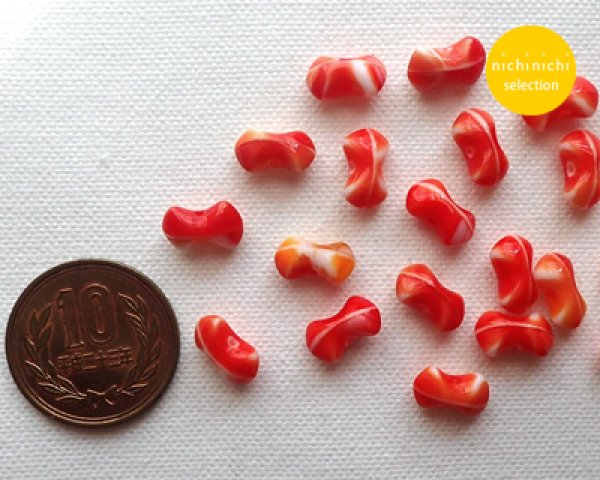 画像2: ns011/ヴィンテージ/ドイツ/リボン/レッドオレンジホワイトマーブル(10個) (2)