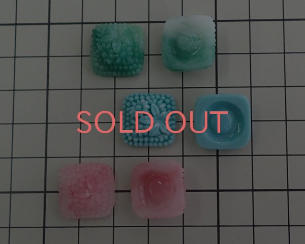 画像4: ヴィンテージ/日本/ガラスカボション/フローラルスクエア/ローズ/約20mm(1個) (4)