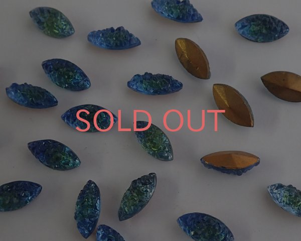 画像3: ヴィンテージ/ドイツ/シュガーストーン/ブルー×グリーン/15×7mm（1個） (3)